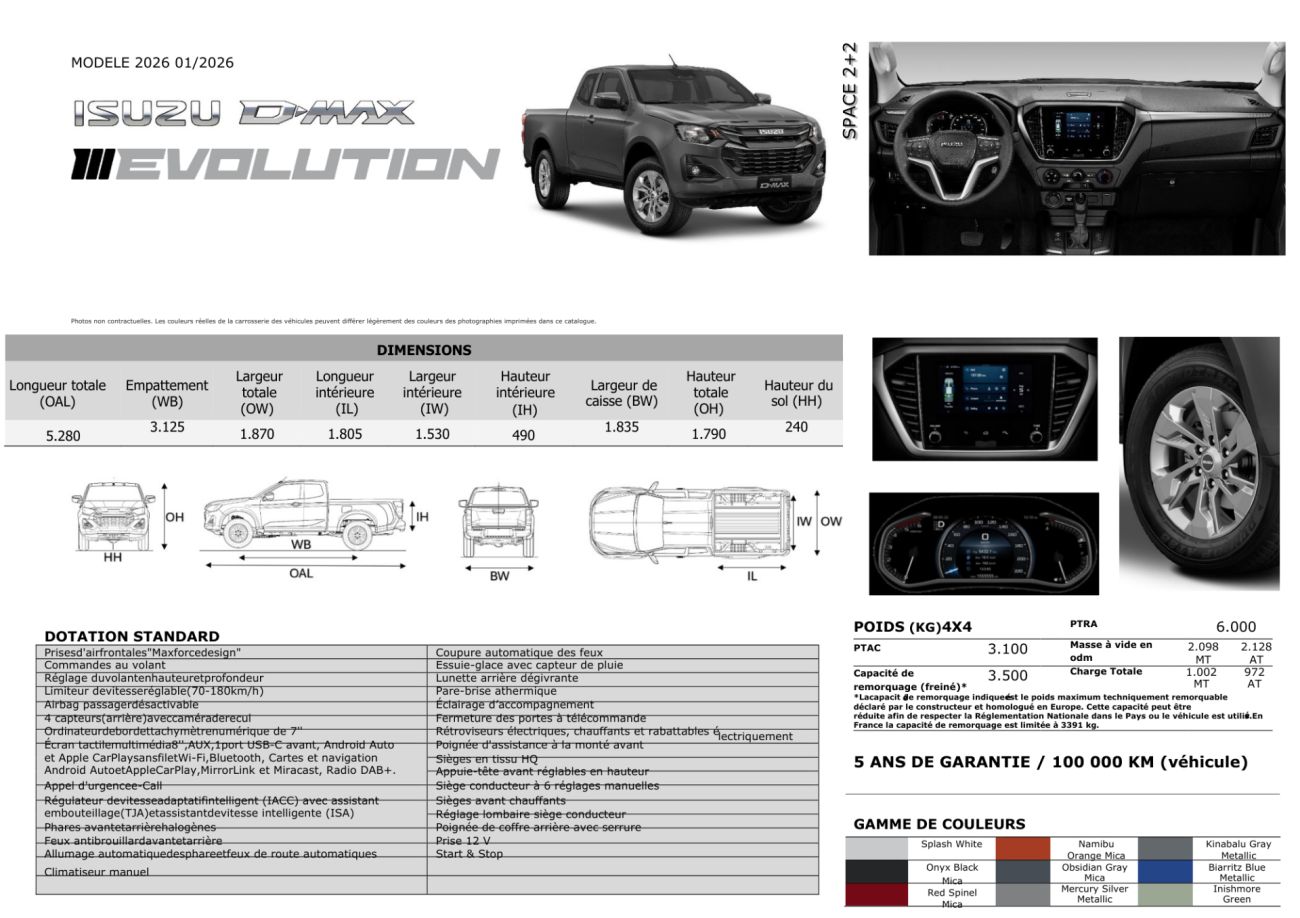 Mandataire ISUZU D-MAX NOUVEAU  2.2L SPACE EVOLUTION