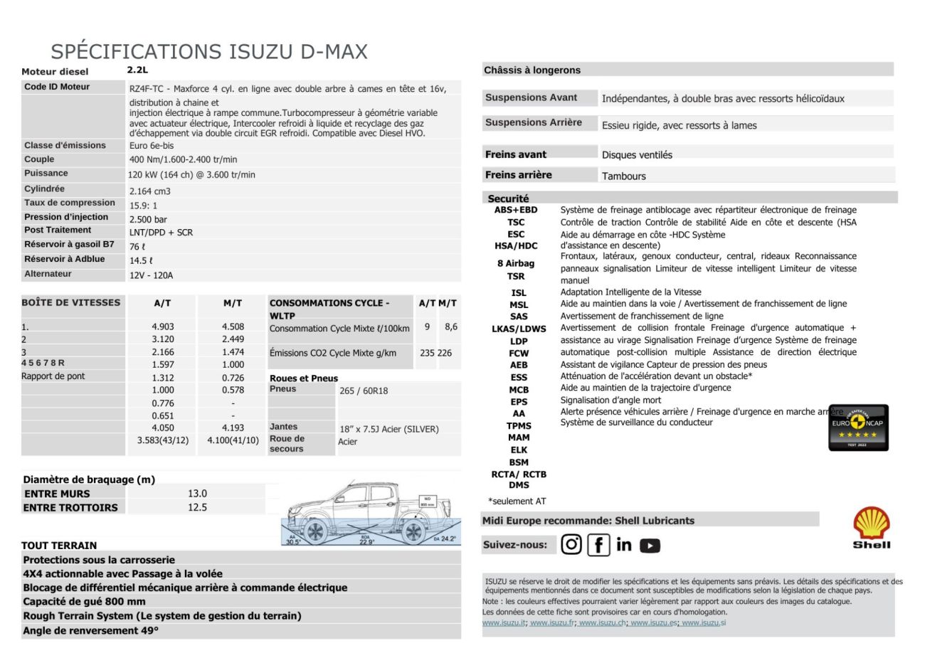 Mandataire ISUZU D-MAX NOUVEAU 2.2L CREW B-STRONG