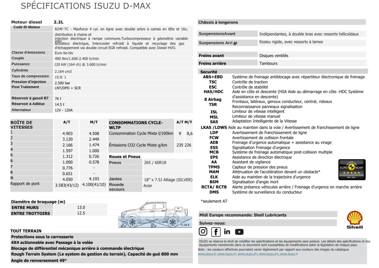 Mandataire ISUZU D-MAX NOUVEAU  2.2L CREW EVOLUTION